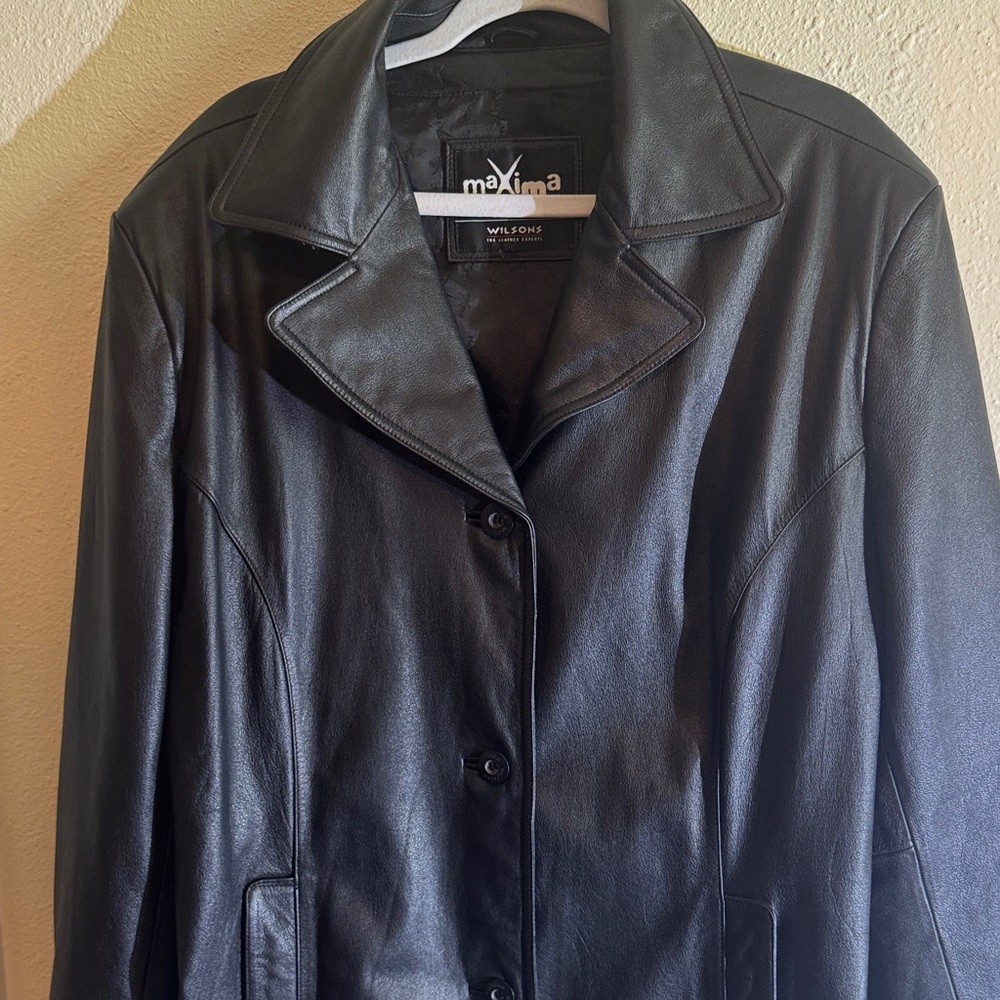 Maxima Black Leather Button-Front Jacket